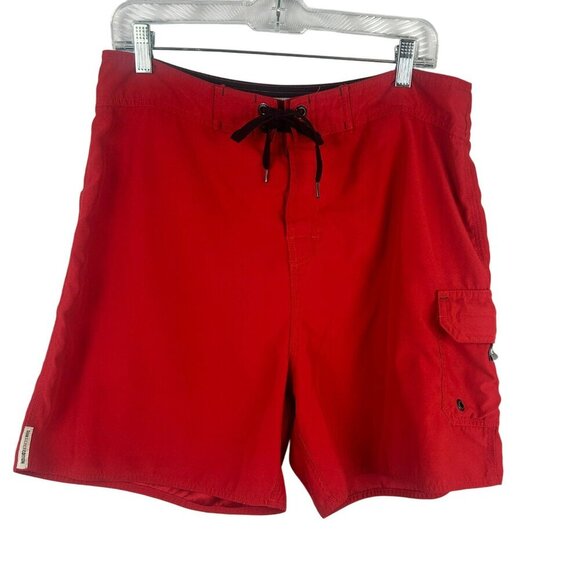Vintage QuickSilver Edition Swim Board Shorts Men 34 Red Beach Surf Lifeguard - Picture 1 of 7